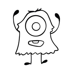 Cute and Funny Monster Outline Cartoon for Coloring Book. Hand-Drawn Cartoon Monster Illustration