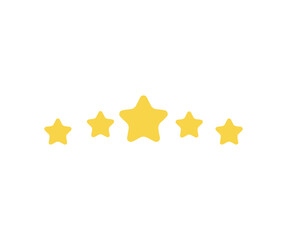 5 gold stars quality rating icon. 5 yellow star product quality rating. Five stars customer product rating review vector design and illustration.