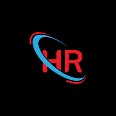 HR logo. HR design. Blue And Red HR letter Logo. HR letter logo design. Initial letter HR linked circle uppercase monogram logo