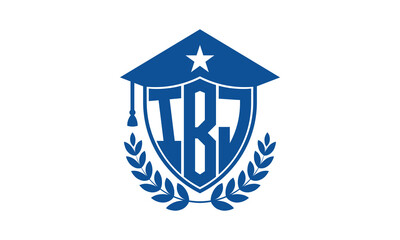 IBJ three letter iconic academic logo design vector template. monogram, abstract, school, college, university, graduation cap symbol logo, shield, model, institute, educational, coaching canter, tech