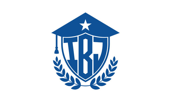 IBJ three letter iconic academic logo design vector template. monogram, abstract, school, college, university, graduation cap symbol logo, shield, model, institute, educational, coaching canter, tech
