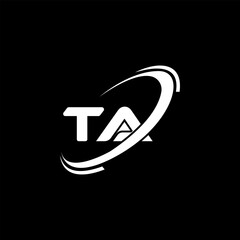 TA logo. TA design. White TA letter Logo. TA letter logo design. Initial letter TA linked circle uppercase monogram logo