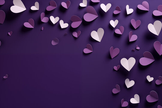 Purple Passion: Paper Hearts Dance on a Lavender Canvas, Weaving an Artful Tapestry of Love and Romance