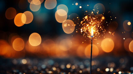 Burning sparkler with bokeh light background