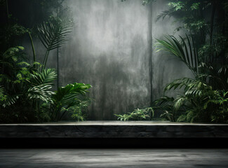 Empty interior landscape architecture background background old room plant concrete wall green nature interior floor
