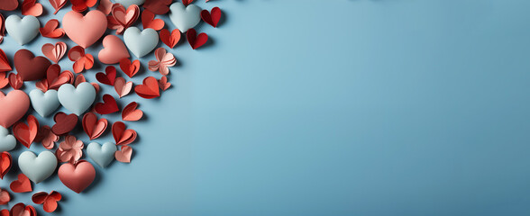 Fondo de color azul con corazones para el día de San Valentín - obrazy, fototapety, plakaty