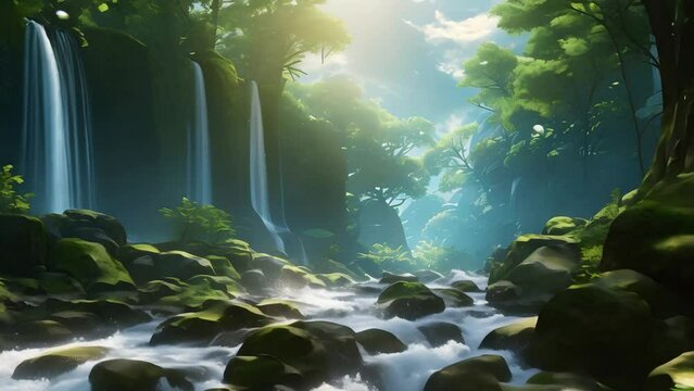 beautiful view of blue waterfall in the forest. video 4k