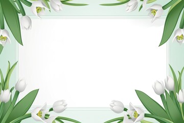 Postcard with decorative white flowers and copy space for greetings on March 8 in light green tones