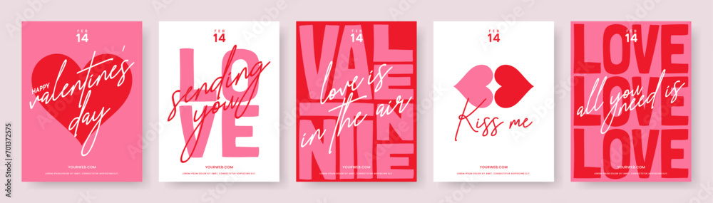 Wall mural valentine's day lettering card collection. cute love sale flyer template, poster, label, ad, copy sp