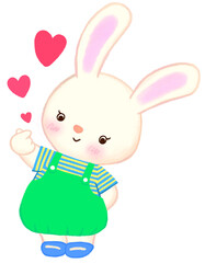 Cute bunny  , sending love , mini hearts. Cartoon illustration
