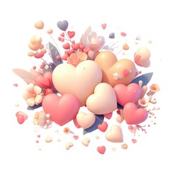 Bunch of colorful heart balloons isolated on white background