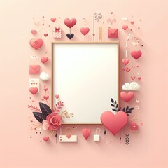 Valentines frame with hearts and flowers