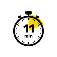 11 Minutes Analog Clock Icon white background design.