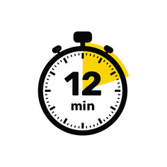 12 Minutes Analog Clock Icon white background design.