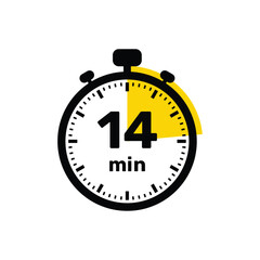 14 Minutes Analog Clock Icon white background design.