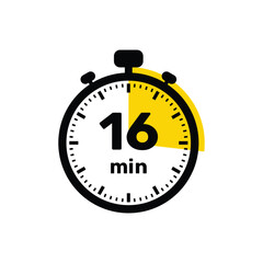 16 Minutes Analog Clock Icon white background design.
