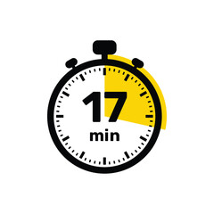 17 Minutes Analog Clock Icon white background design.