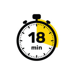 18 Minutes Analog Clock Icon white background design.
