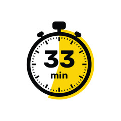 33 Minutes Analog Clock Icon white background design.