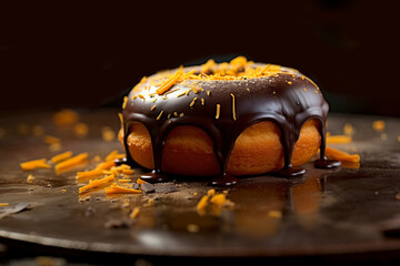 A dark chocolate-orange zest-filled donut. (Generative AI)