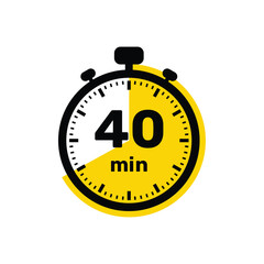 Fototapeta na wymiar 40 Minutes Analog Clock Icon white background design.