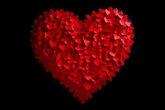 Heart Mosaic: Big Red Heart Crafted from Tiny Paper Notes Shines on a Black Canvas, Symbolizing Love in Every Detail