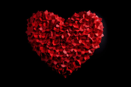 Heart Mosaic: Big Red Heart Crafted from Tiny Paper Notes, Radiates Love on a Bold Black Canvas