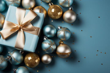 Decorations and gifts on the edges with copy space