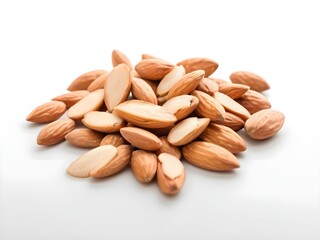 Heap of peeled almond on isolated white background