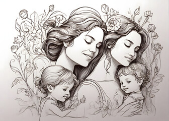 Happy Mother day card. Continuous one line drawing.