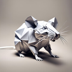 Ratte, Haustier, Nager in geometrischen Formen, wie 3D Papier in weiß wie Origami Falttechnik Symbol Wappentier Logo Vorlage Tiere - obrazy, fototapety, plakaty