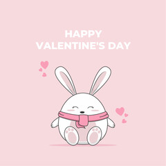 Cute vector illustration. Cartoon rabbit on a pink background. Title Happy Valentine's Day.