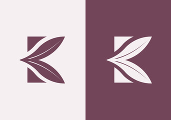  letter K with leaf logo vector concept element, letter K logo with Organic leaf  k - obrazy, fototapety, plakaty