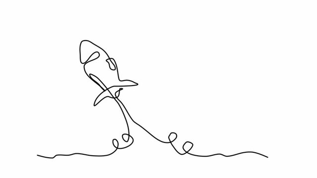 Animation of a one-line drawing of a simple rocket taking off into outer space. Space-galaxy exploration with spaceship concept. Animation of continuous line drawing