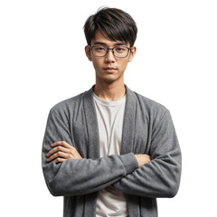 Portrait of a Confident University Student Teenage Young Man with Arms Crossed – Transparent Background PNG