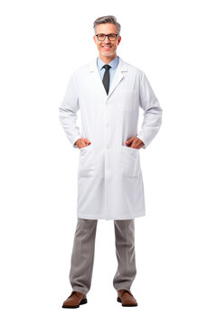 Full length Portrait of happy medical professional isolated on transparent background. AI generated. PNG