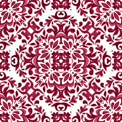 Fototapeta na wymiar Abstract hand drawn watercolor tile seamless ornamental pattern. Elegant mandala flower for fabric and wallpapers