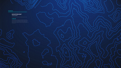 Topographic map blue technology background. Big data elevation map with contour lines.