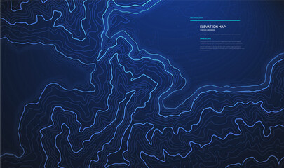 Topographic map blue technology background. Big data elevation map with contour lines.