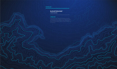 Topographic map blue technology background. Big data elevation map with contour lines. - obrazy, fototapety, plakaty