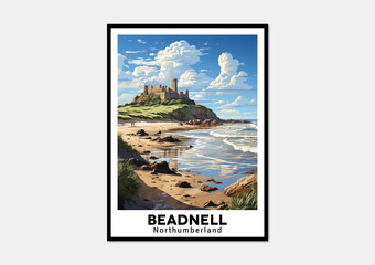 Beadnell, Northumberland. Vintage Travel Posters. Vector art. Famous Tourist Destinations Posters Art Prints Wall Art and Print Set Abstract Travel for Hikers Campers Living Room Decor