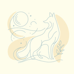 Hand drawn fox silhouette one line art illustration