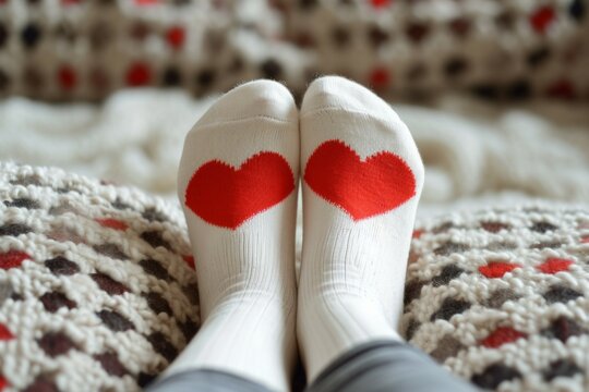 Socks with a heart. Background with selective focus and copy space