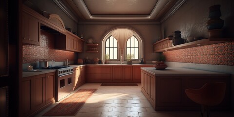 Traditional interior of kitchen in Arabic house.