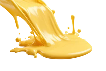 Deurstickers Splash of Cheese with drip and melting sauce splashing isolated on transparent png background, cheese slice with liquid swirl, ingredients for making food. © TANATPON