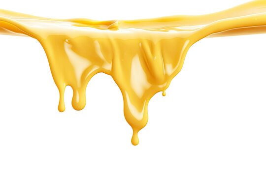 Splash of Cheese with drip and melting sauce splashing isolated on transparent png background, cheese slice with liquid swirl, ingredients for making food.