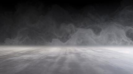 Explore the mystique of a dark concrete floor veiled in ethereal mist.