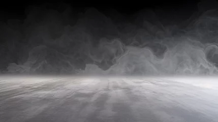 Foto op Plexiglas Explore the mystique of a dark concrete floor veiled in ethereal mist. © ckybe