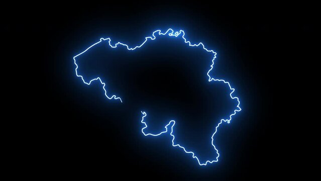 Animated video of the Belgium map icon with a glowing neon effect