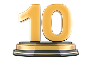 Golden 10, podium award. 3D rendering isolated on transparent background